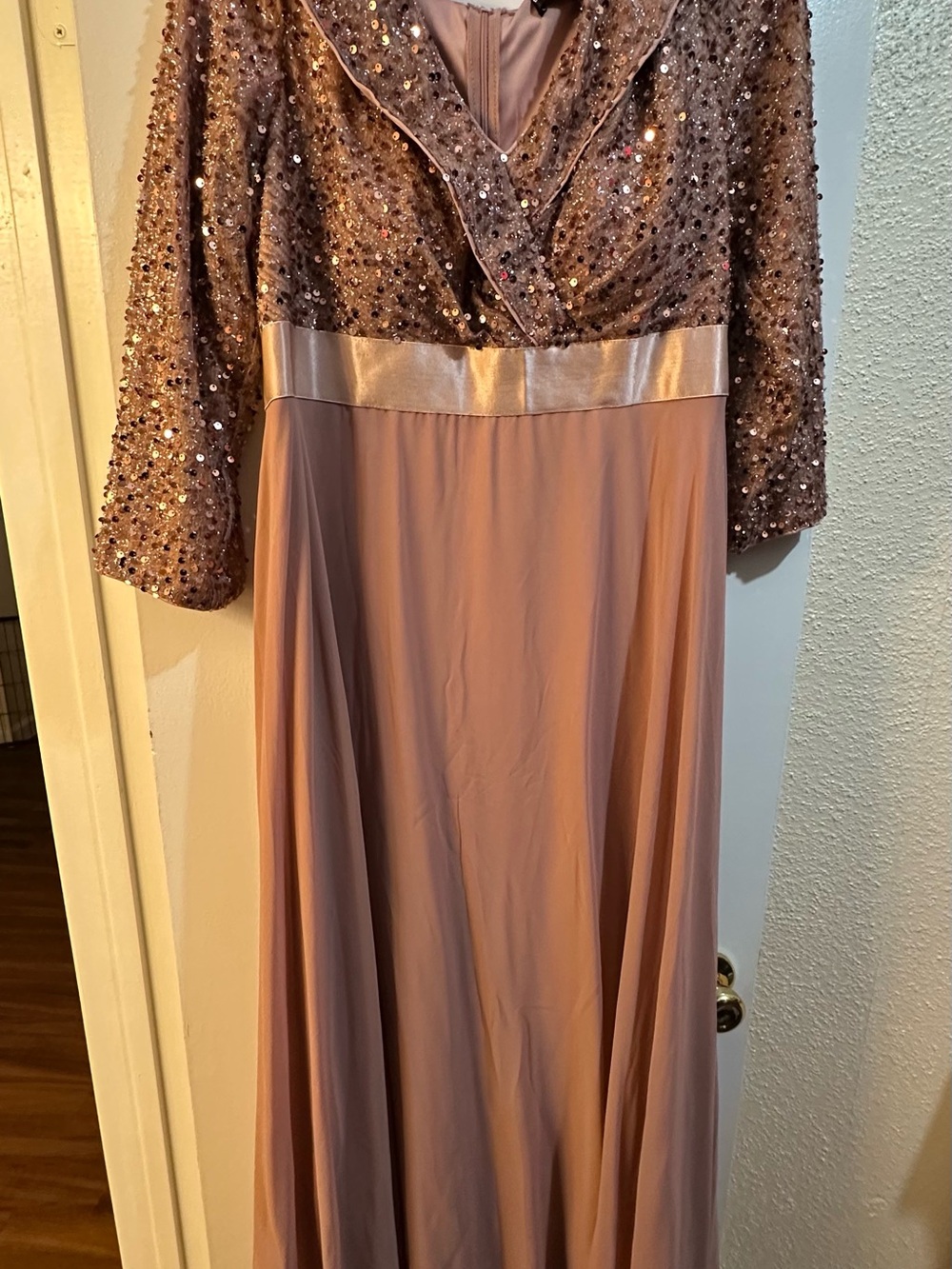 SHEIN Rose Gold Sequin Bodice Long Sleeve Evening Gown